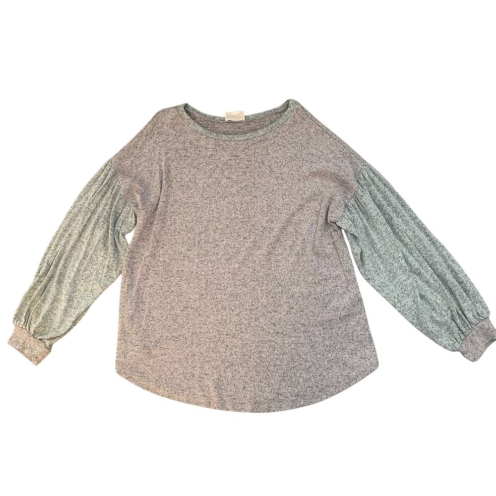 NEW MARISA JULL GRAY/PINK‎ HEATHERED LONG BALLOON SLEEVE TOP LARGE